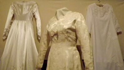 Historical wedding dresses on display at Otautau Museum.