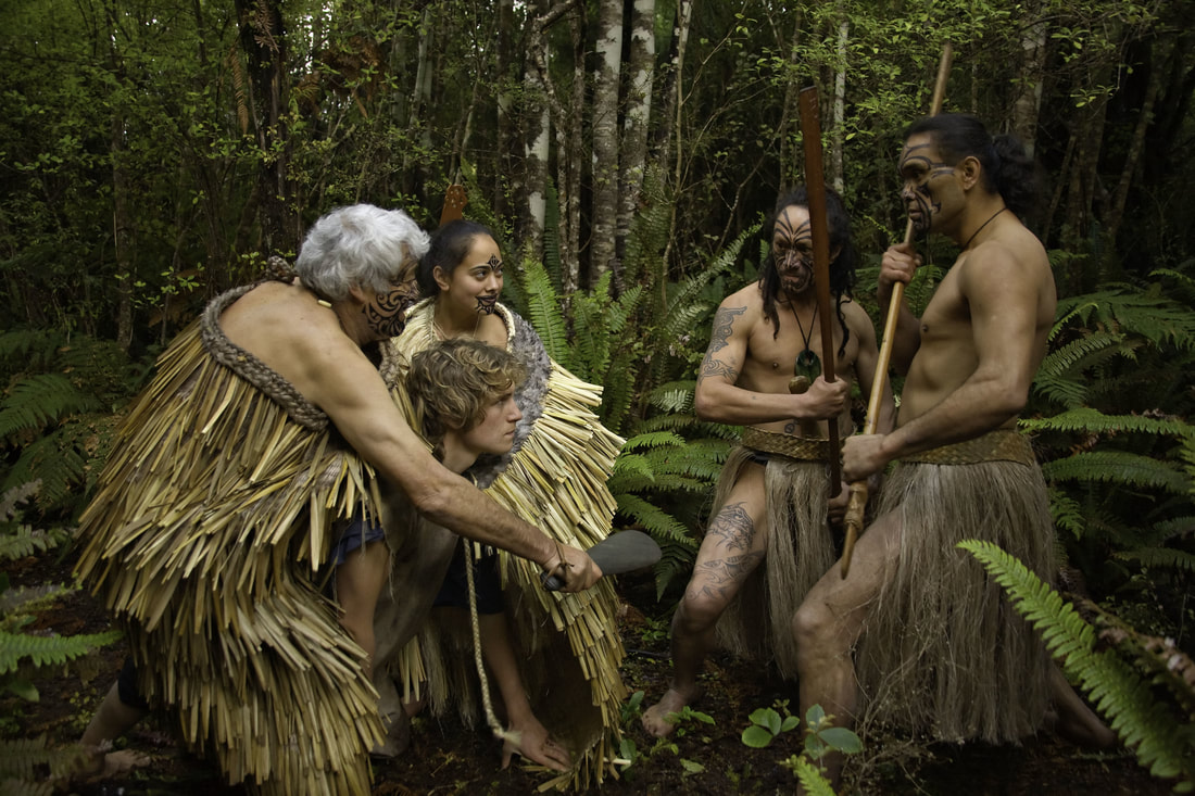 Early interactions between Māori and Europeans. James Caddell is protected by a kākahu cloak.